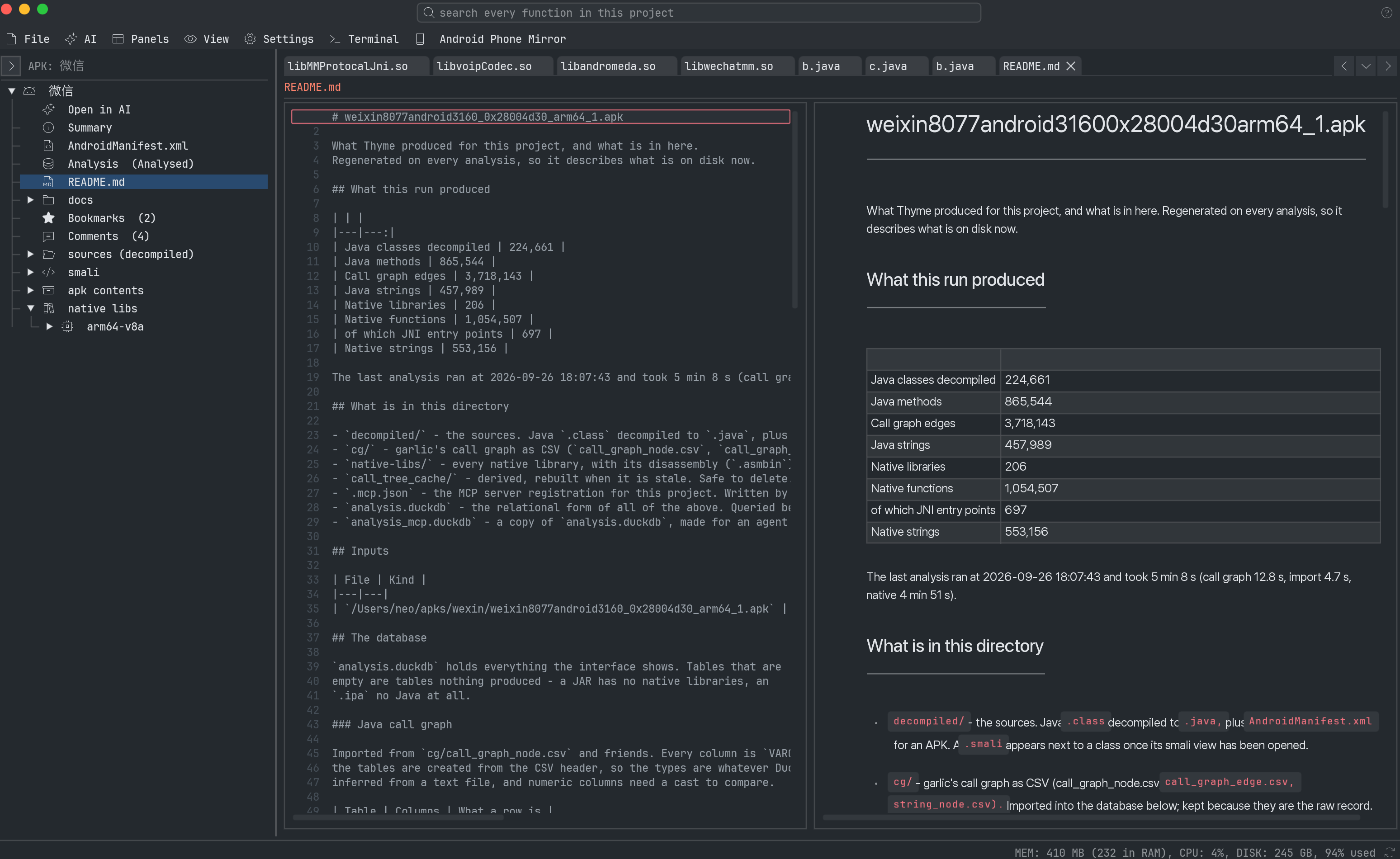 Analysis report in Thyme