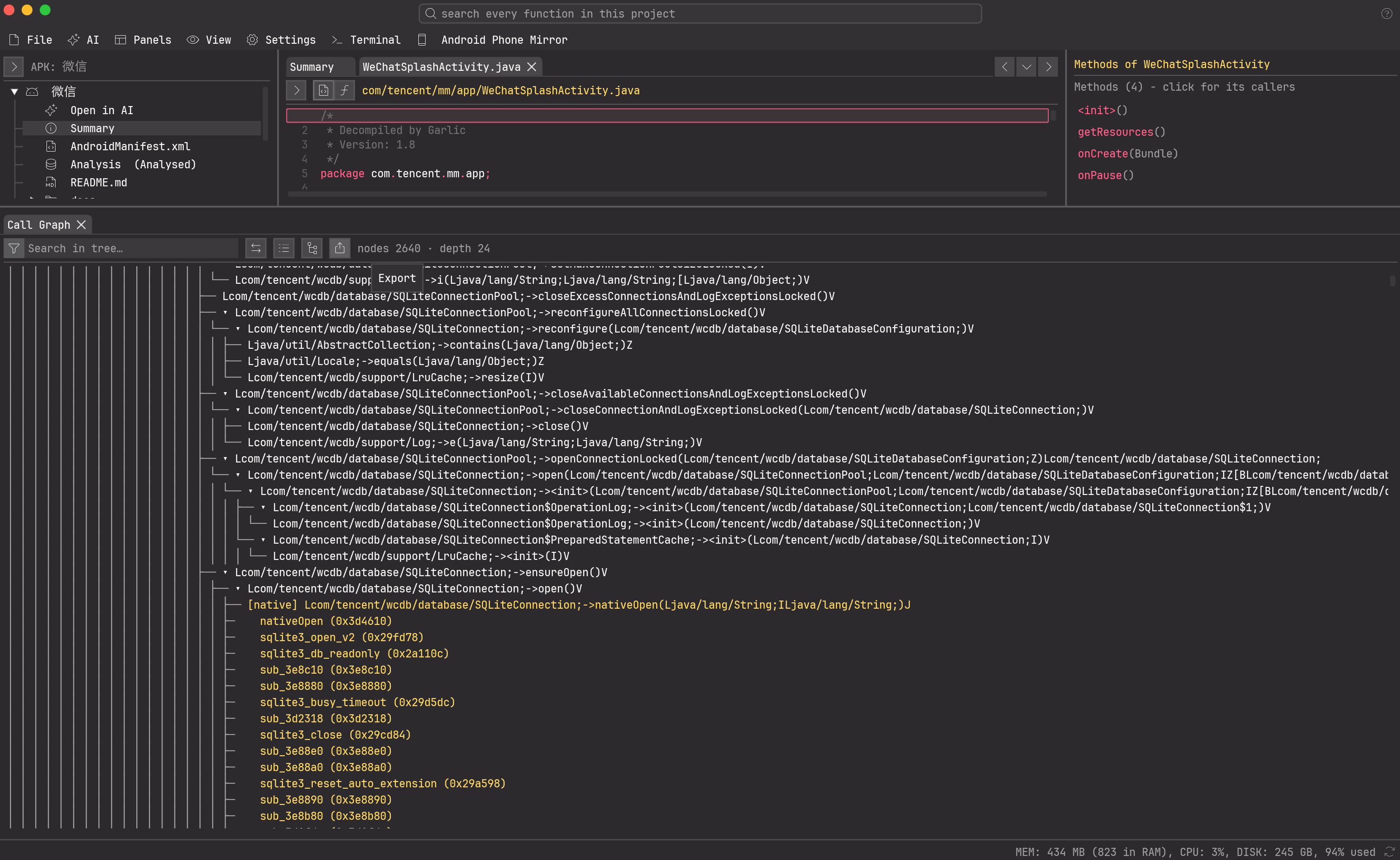Call graph in Thyme