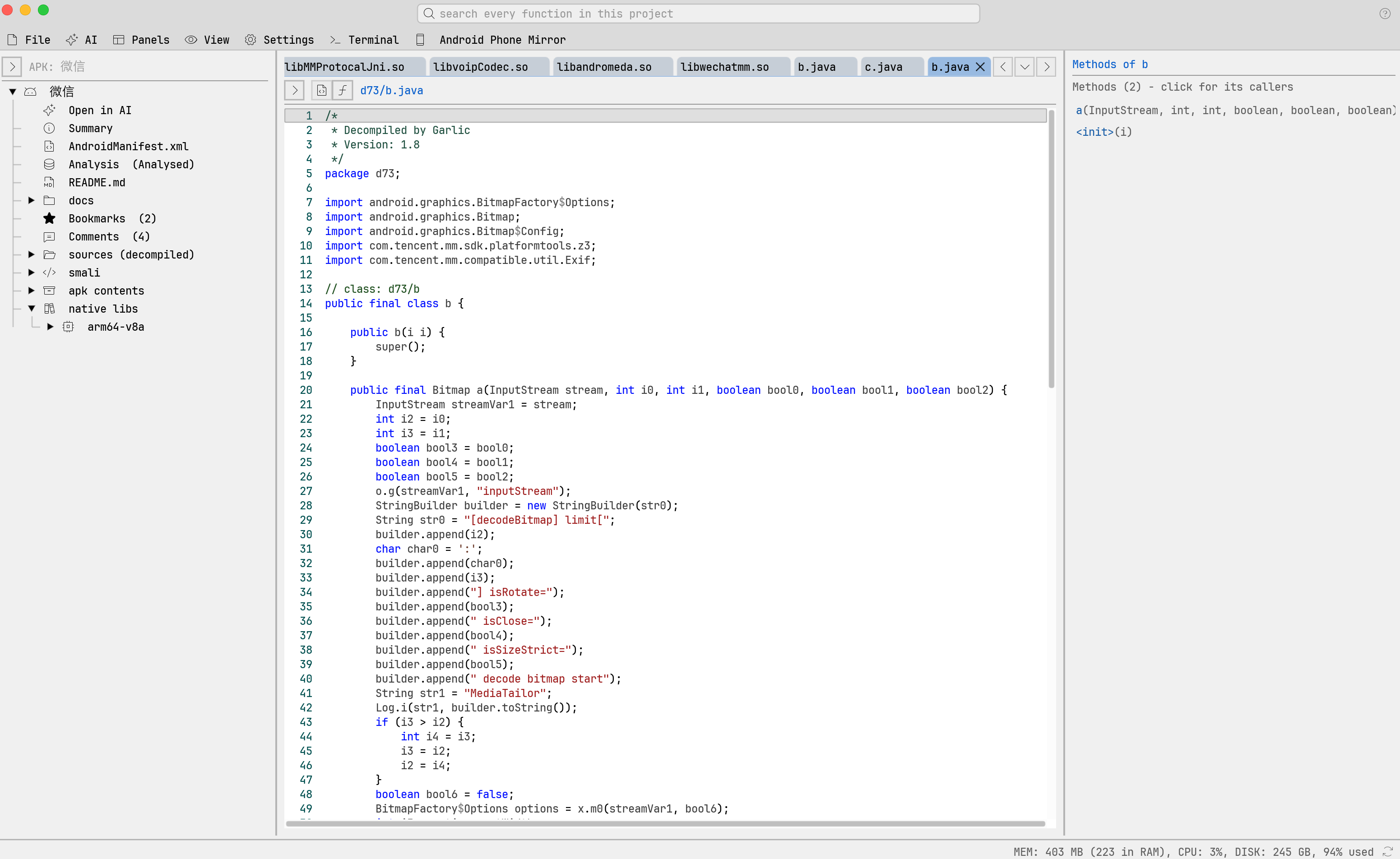 Decompiled class in Thyme