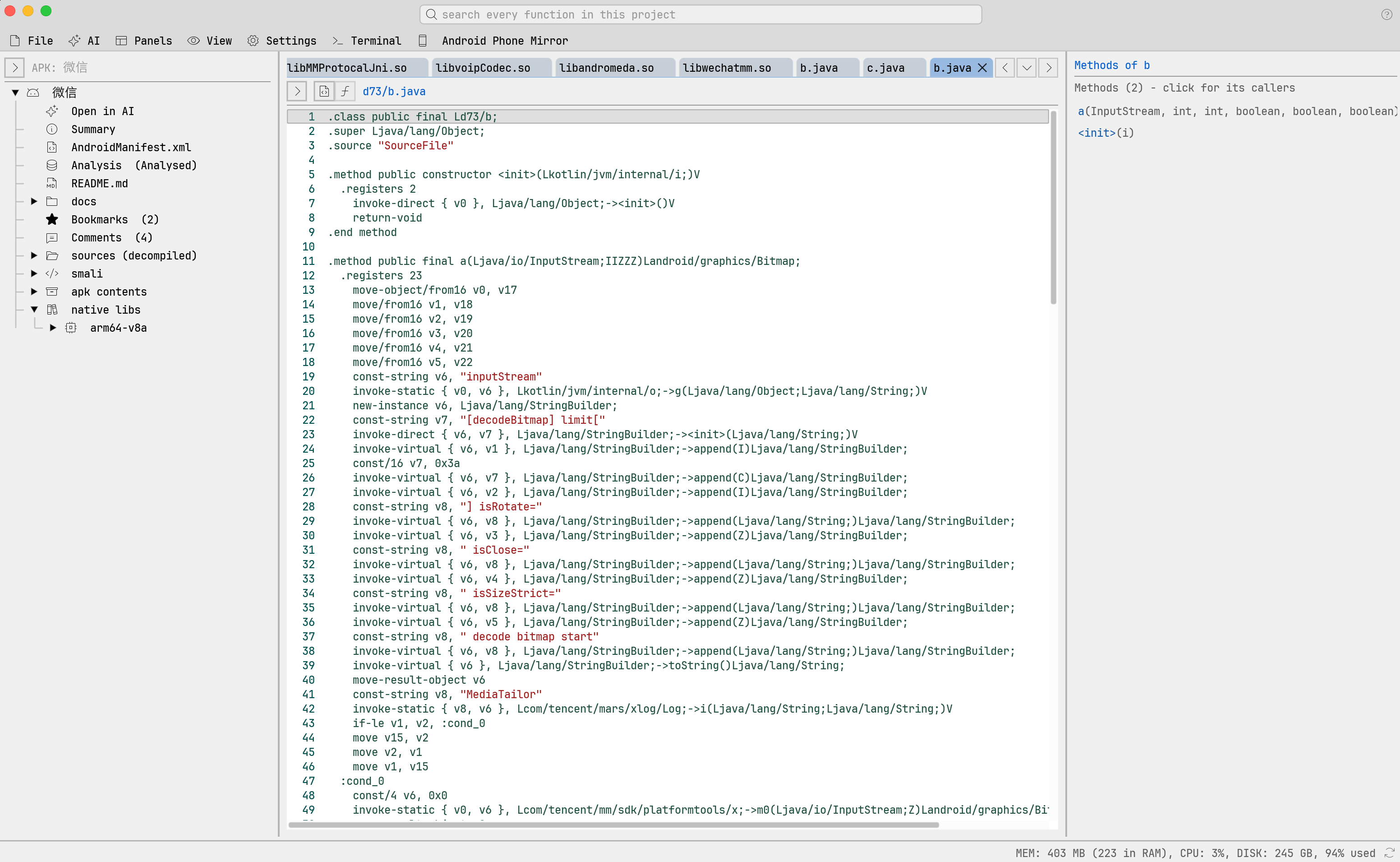 Java decompilation in Thyme